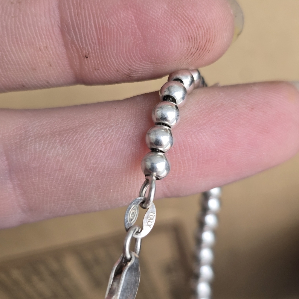 Solid 925 Sterling Silver Bead Ball Chain Bracelet - image 3